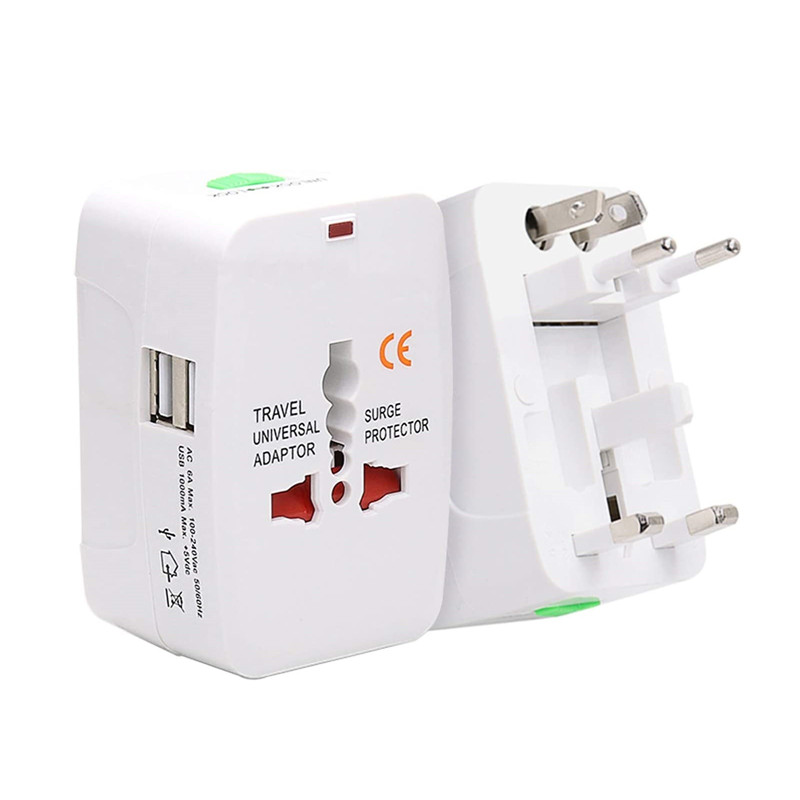 RRTRAVEL 931D Adaptateur secteur de voyage dans le monde entier, adaptateur de voyage universel Adaptateur de prise d'alimentation secteur avec deux ports USB pour les États-Unis UE Royaume-Uni AUS Téléphone portable Couvre 150+ pays